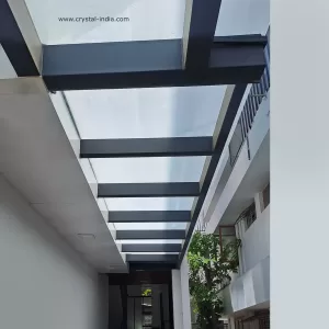 Glass pergola done with white toughened Glass