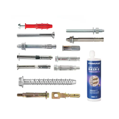 Anchor bolts, chemical anchors and fixing hardware used for glass railing and balustrade installations.