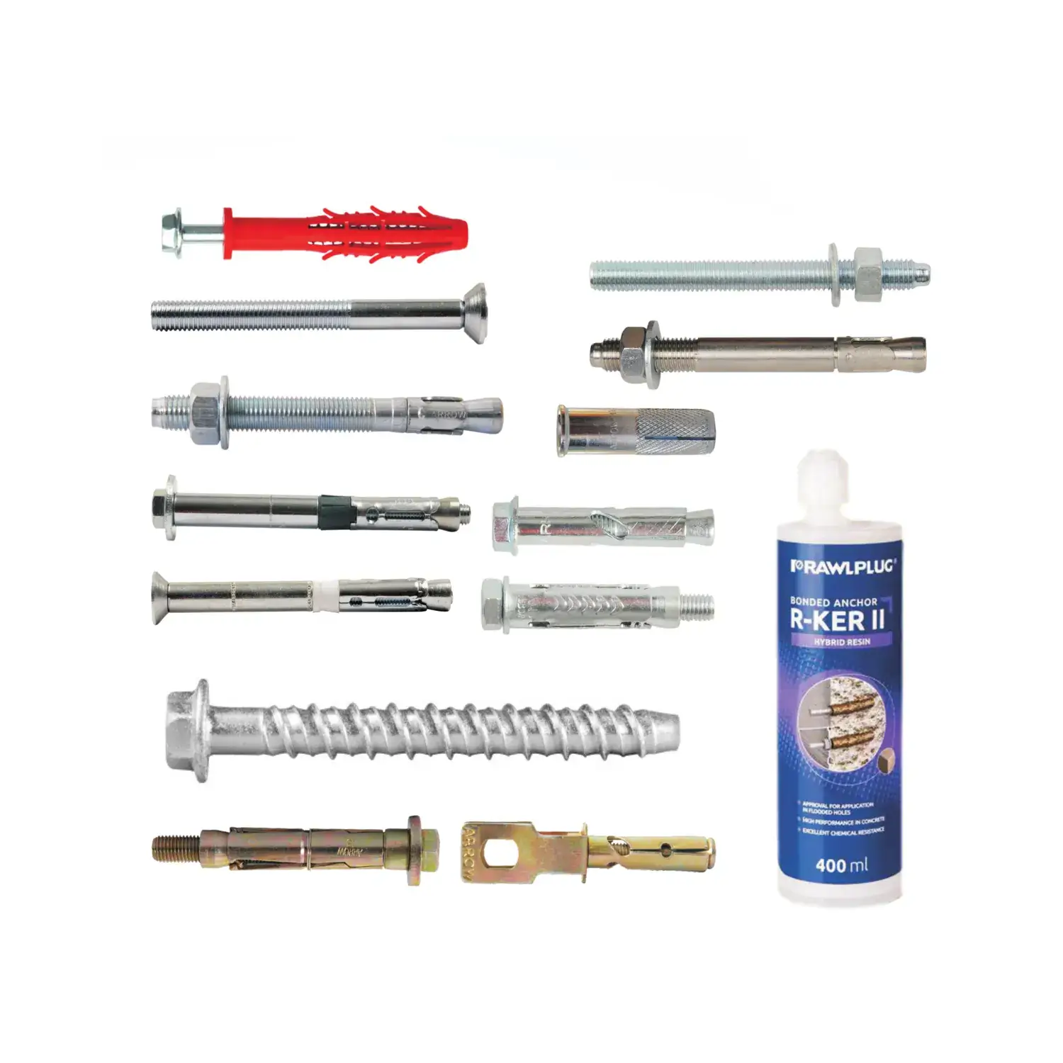Anchor bolts, chemical anchors and fixing hardware used for glass railing and balustrade installations.